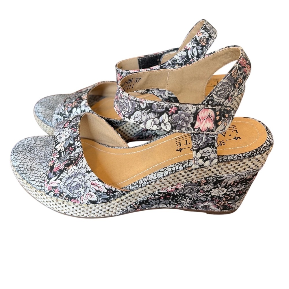 L'Artiste Spring Step Ellimae Multi Floral Wedge Sandals Leather 37 US 6.5-7 - Picture 6 of 9